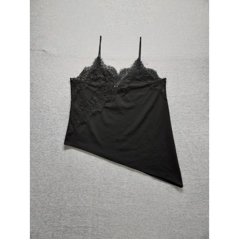 H&M Women Top S Black Asymmetric Lace Detail Sweetheart Neck Straps Sleepwear